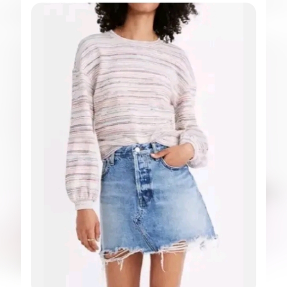 Madewell Bubble Sleeves Crop Sweater In Rainbow Stripes - Picture 3 of 12